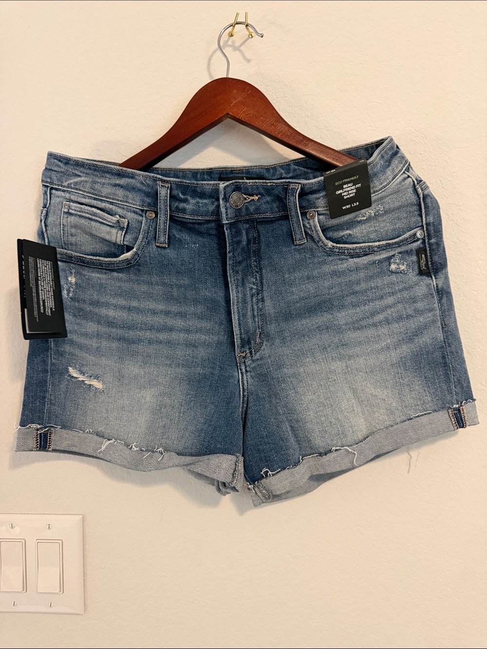Silver Jeans Light Blue Distressed Denim Shorts